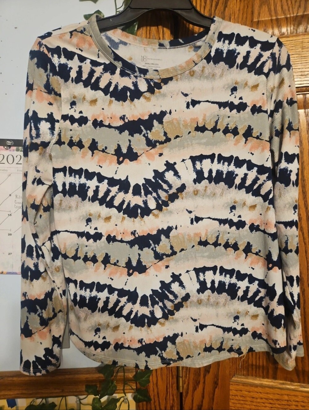 No Boundaries Long Sleeve Tie-Dye Stripe Top - Navy, Peach, Olive